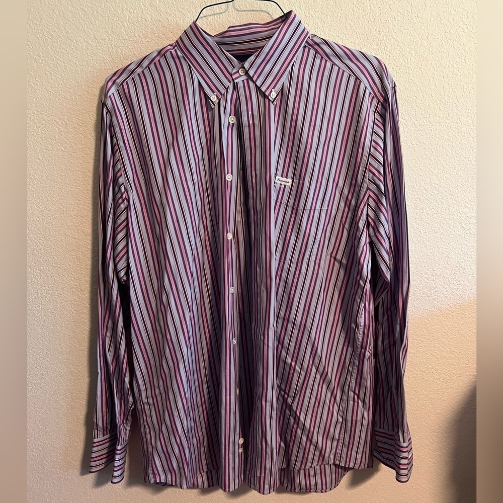 Blue and Purple Striped Faconnable Button Down Shirt Size XL